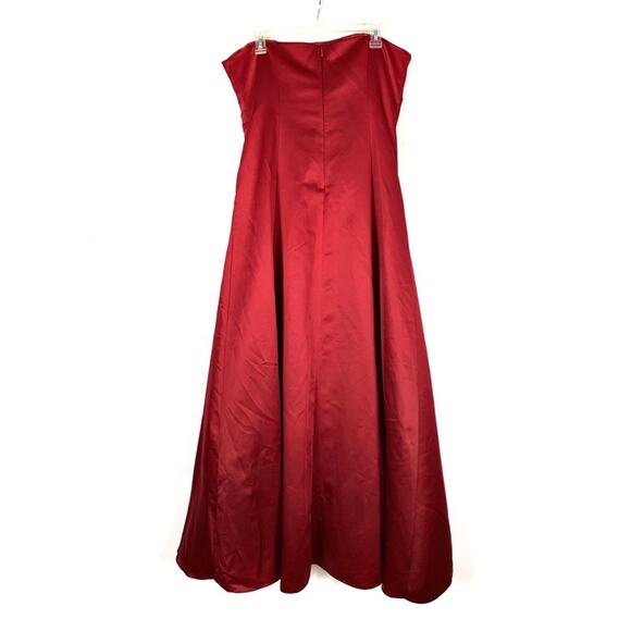 David’s Bridal Cranberry Red Strapless A Line Wrap Gathered Dress - Picture 2 of 14